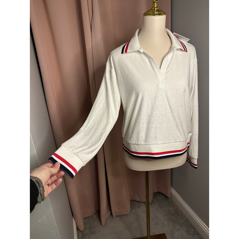 NWT Beach Riot Martina Cover Up Long Sleeve Polo Red White Blue Sz S - Picture 4 of 7